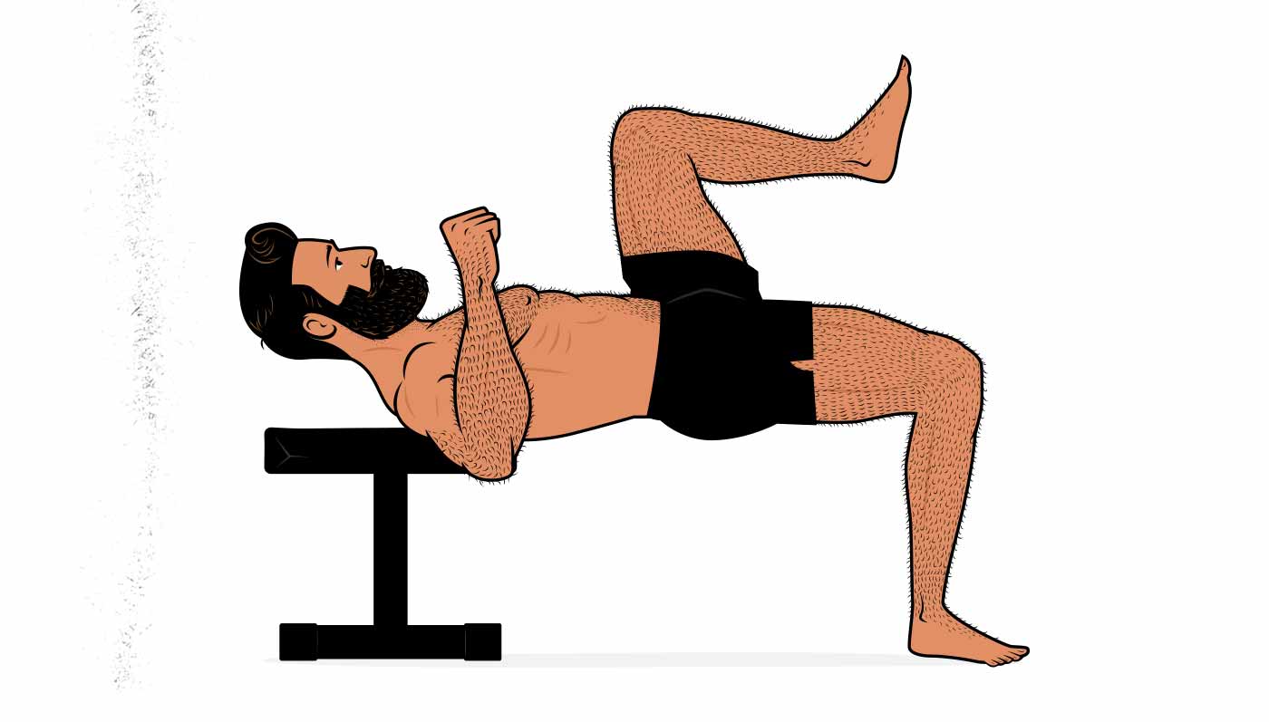 Ilustración de un hombre haciendo un empuje de cadera con peso corporal a una pierna
