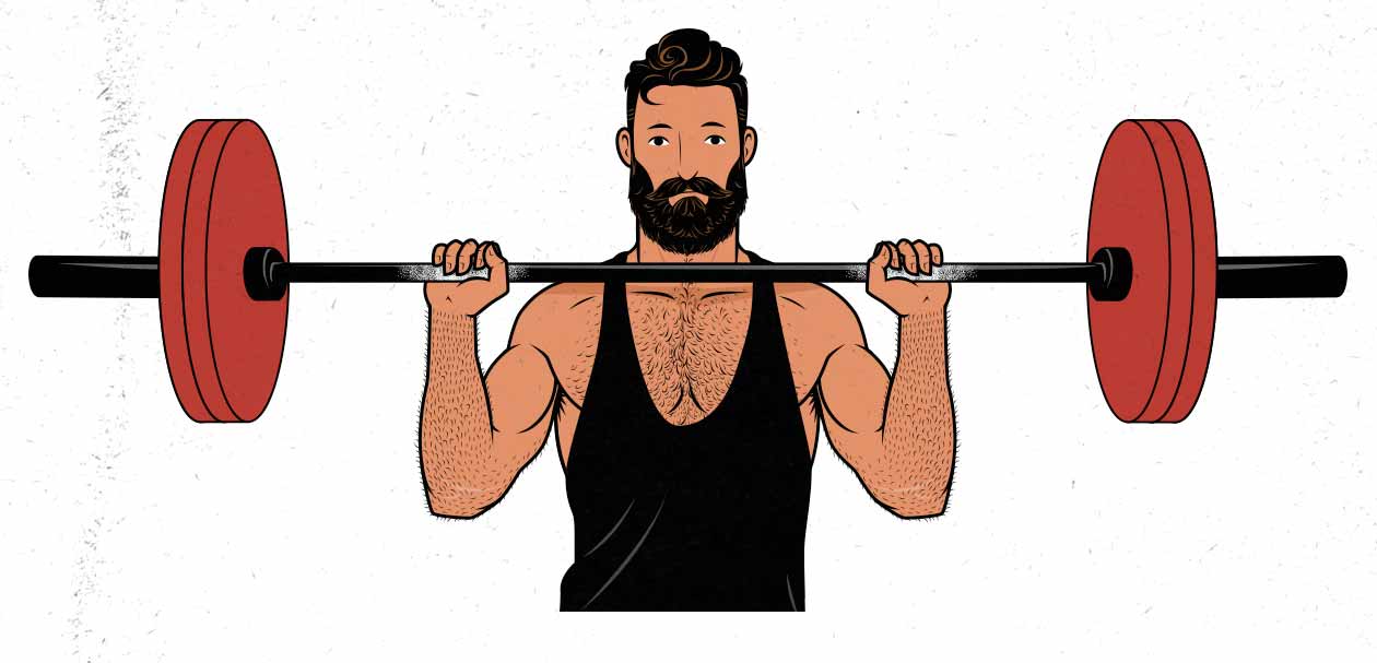 Illustration of a man doing the barbell overhead press