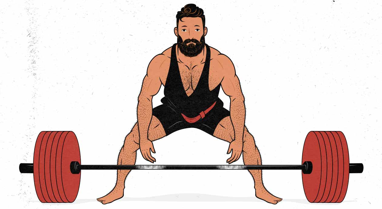 Ilustración de un hombre haciendo un peso muerto sumo.