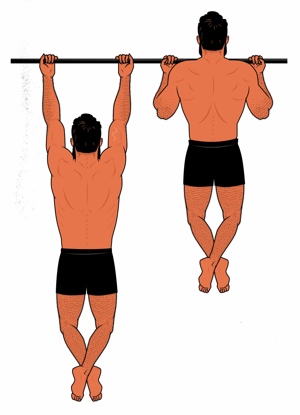 Ilustración de un hombre haciendo chin-ups para ganar músculo.