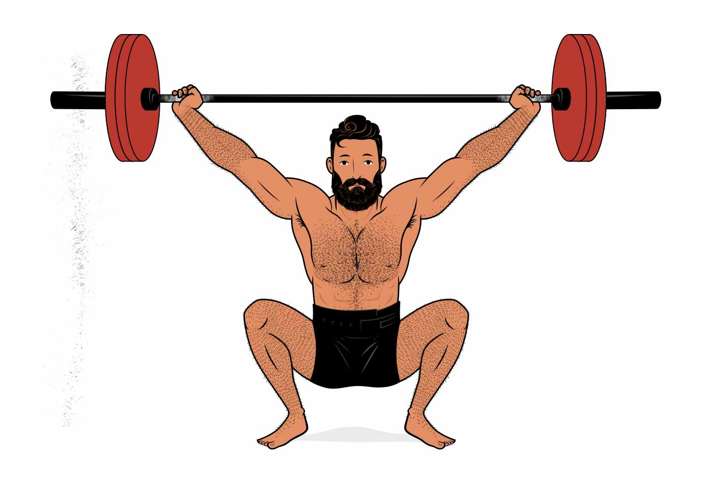 Illustration of a man doing the Olympic weightlifting snatch lift.