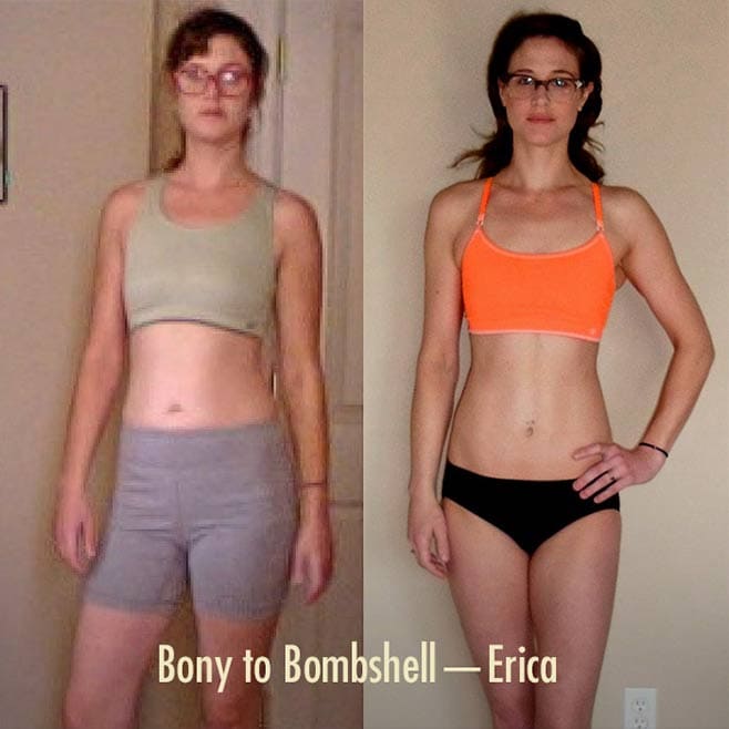 Erica womens skinny-fat transformation before after photos lifting weights