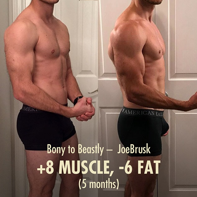 Before and after photo of an intermediate lifter bulking