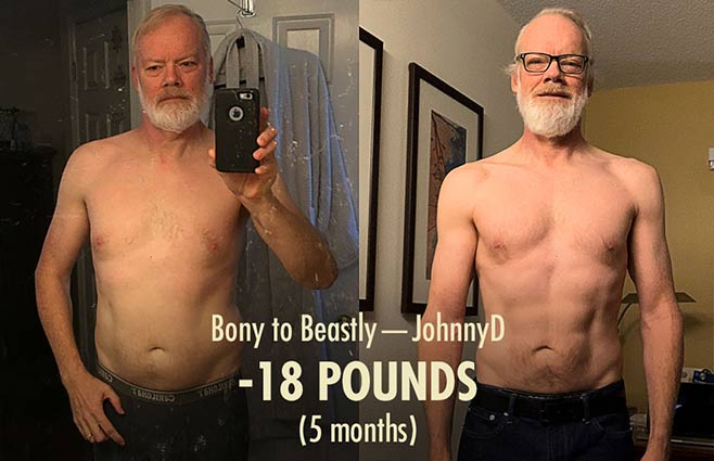 Before and after photo of a skinny-fat guy becoming lean and muscular