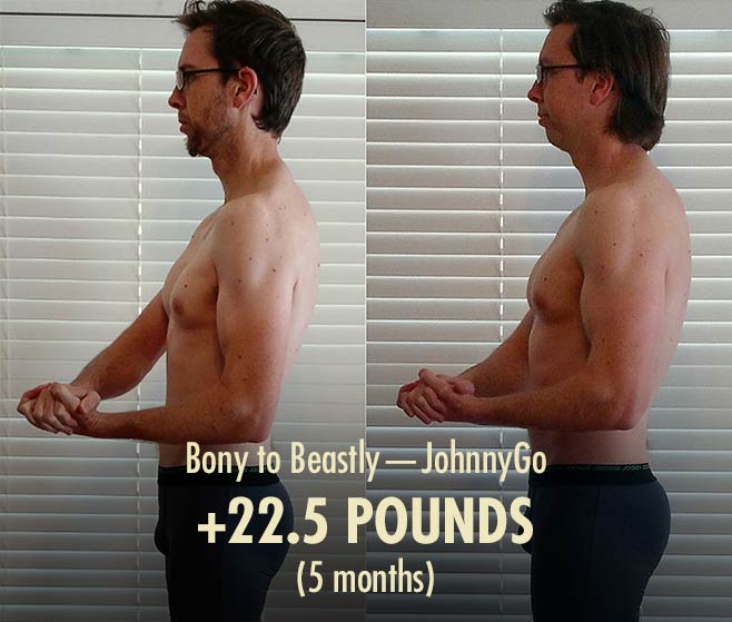 Before and after photo of an intermediate lifter bulking leanly.