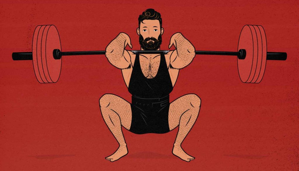 Illustration of a man doing a barbell front squat