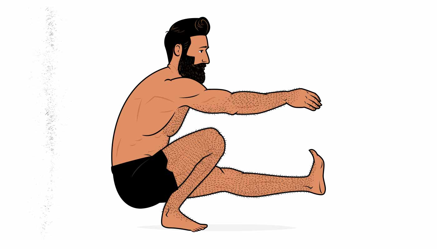 Illustration of a man doing a bodyweight pistol squat.