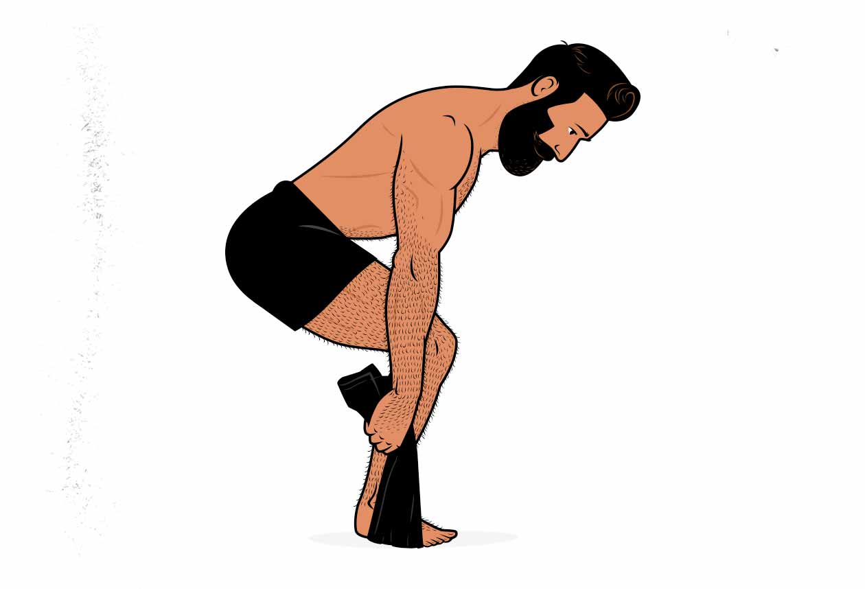 Illustration of a man doing a bodyweight towel deadlift.