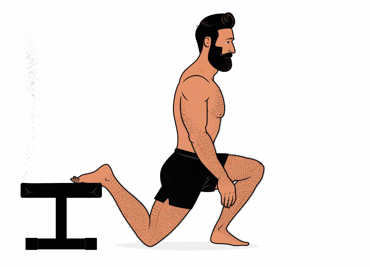 Illustration of a man doing a bodyweight Bulgarian split squat.