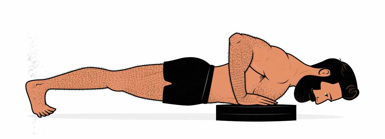 Ilustración de un hombre haciendo flexiones con déficit.