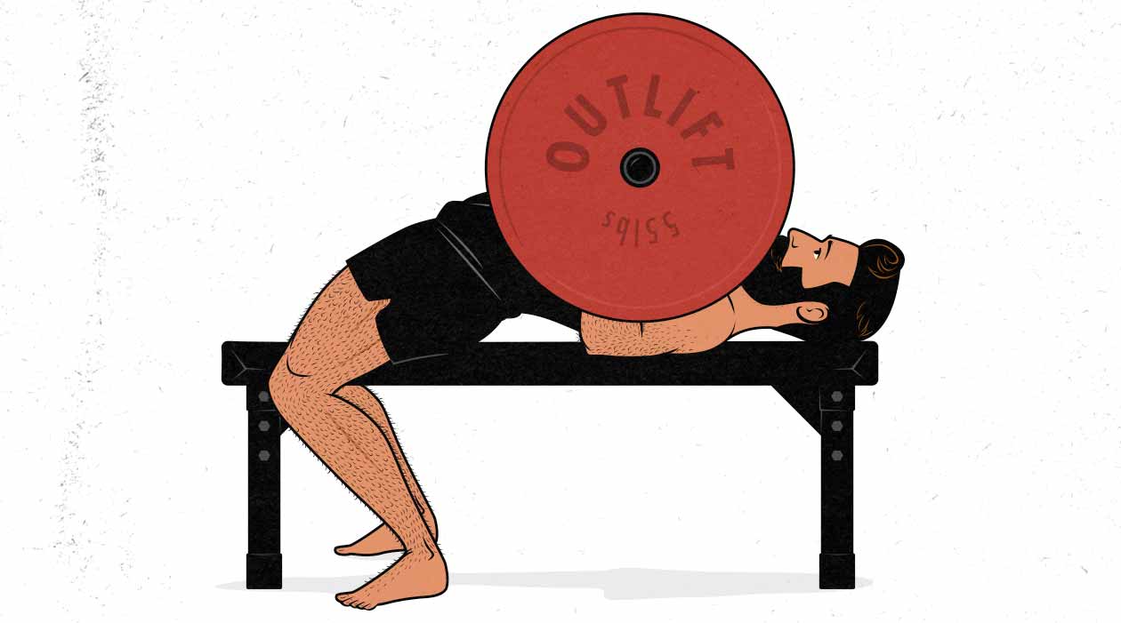 Illustration of a man doing a barbell bench press with an arch.