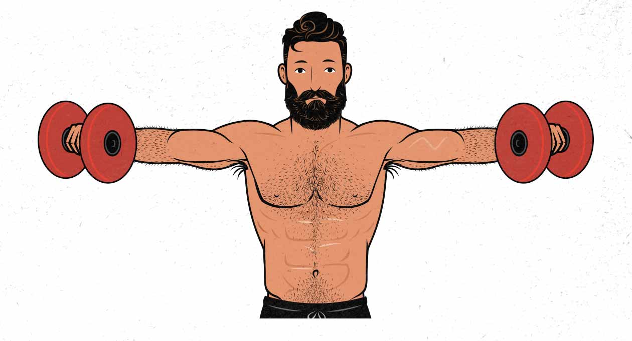 illustration of a man doing lateral raises / side raises for his side delts.