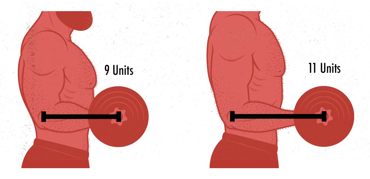 Illustration of how limb length can affect strength while lifting weights.