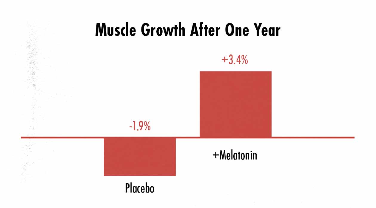 Graph showing that supplementing with melatonin increases muscle growth.
