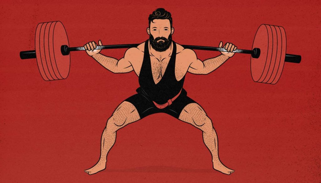 Illustration of a man doing a heavy partial back squat