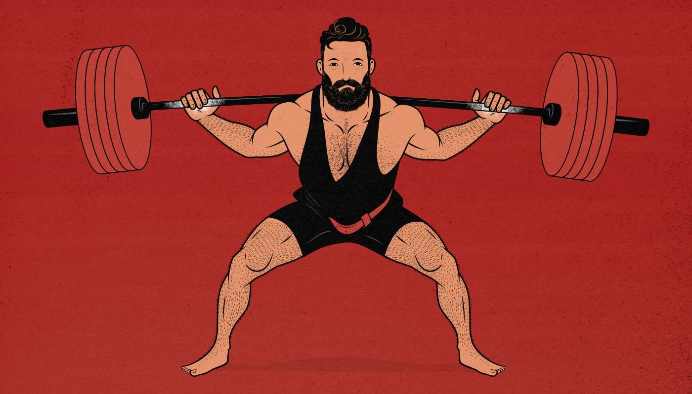 Illustration of a man doing a heavy partial back squat