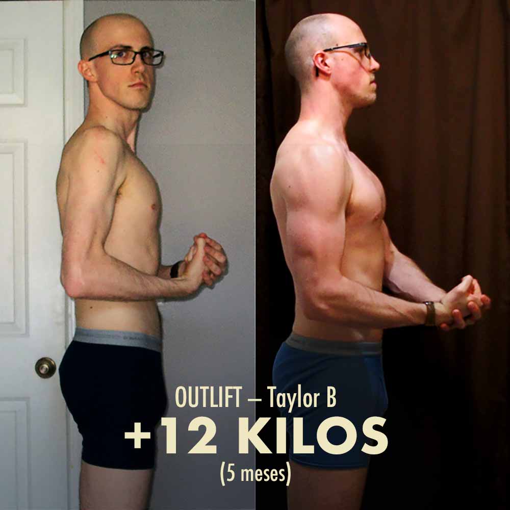 Foto del antes y después de la transformación de un hombre de delgado a musculoso