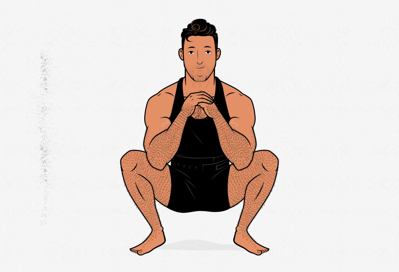 Ilustración de un hombre haciendo una sentadilla sin peso.