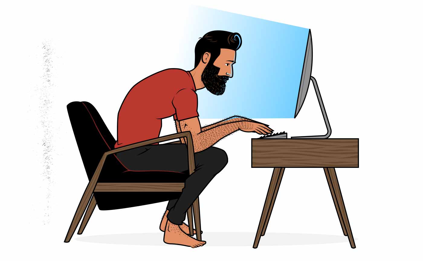 Illustration of a man sitting at a computer.