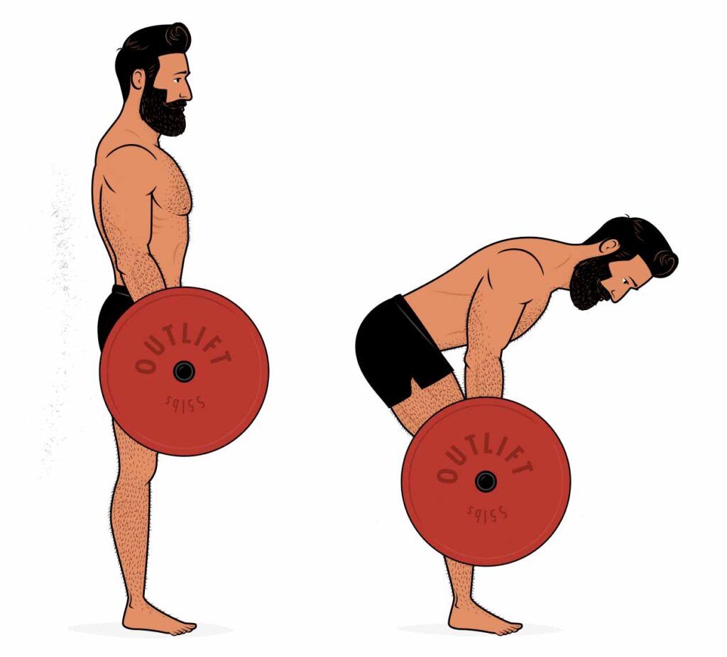 Illustration showing how to do the Romanian deadlift (RDL).