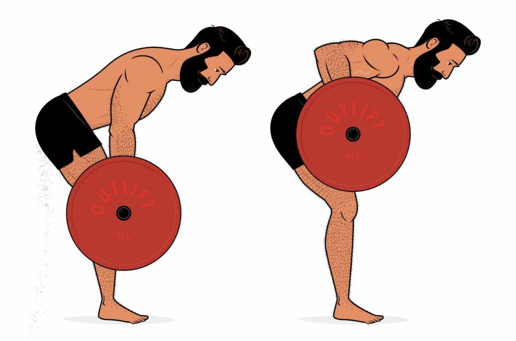 Illustration of a man doing a barbell row for muscle size.