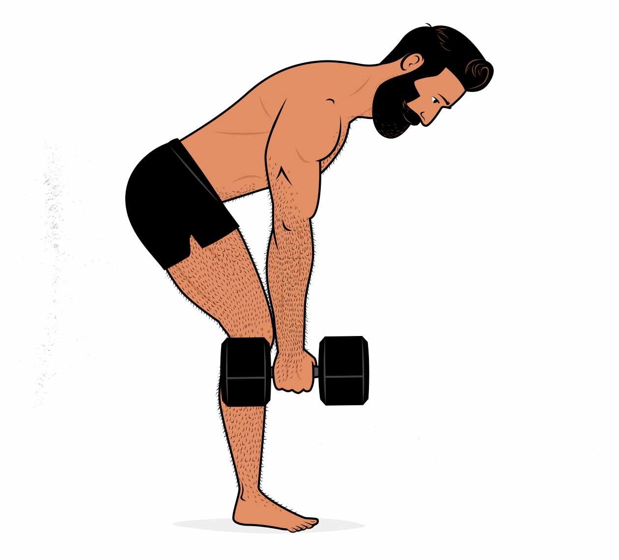 Illustration of a man doing a dumbbell version of the barbell row.