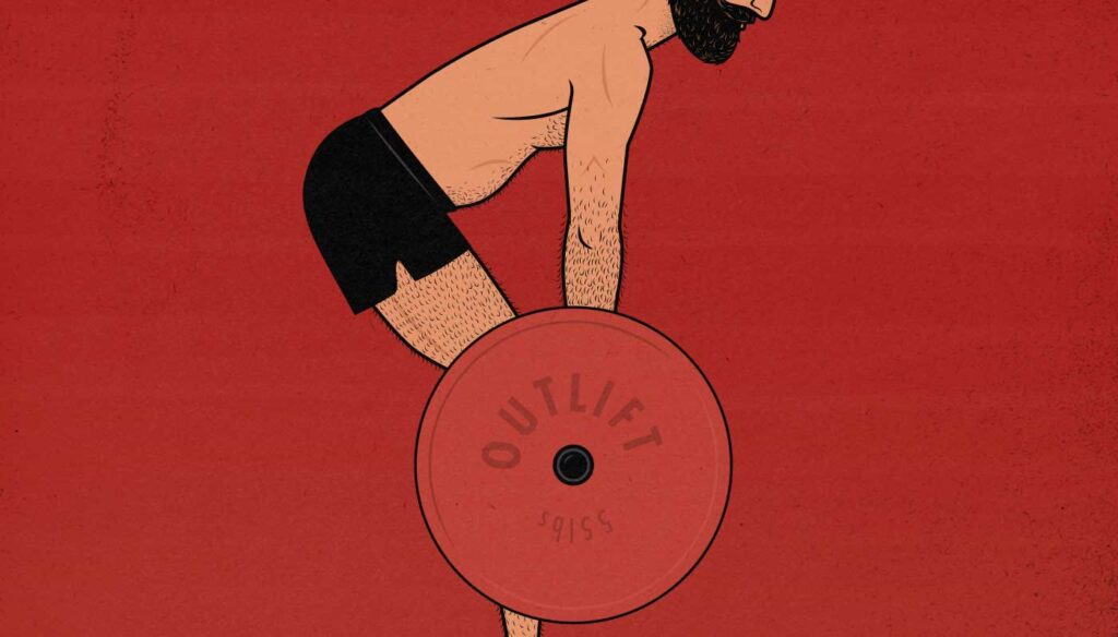 Illustration showing a man doing a barbell deadlift.
