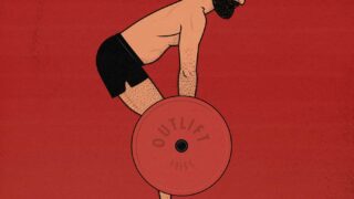 Illustration showing a man doing a barbell deadlift.