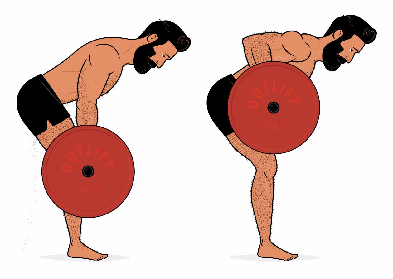 Illustration af en mand, der laver barbell rækken.