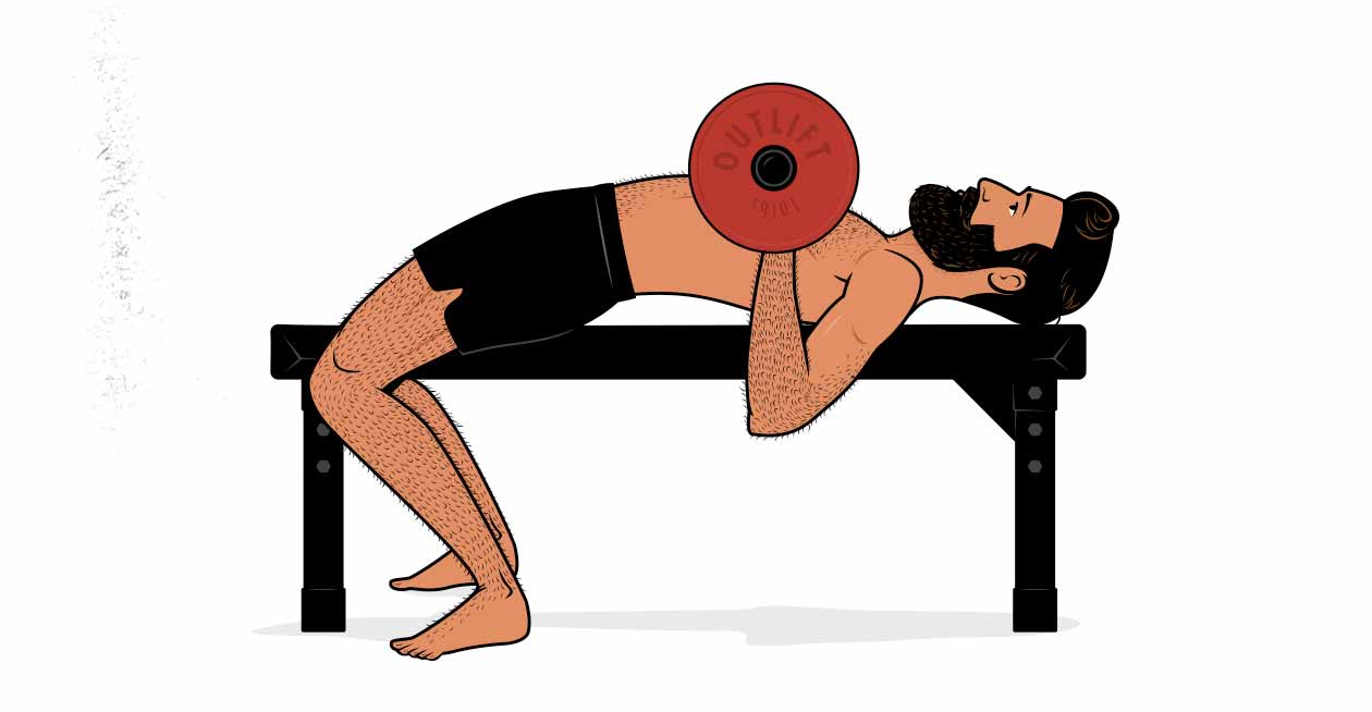 Illustration of a skinny guy doing a barbell bench press.