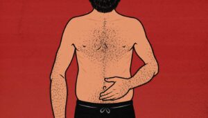 Illustration showing a skinny man with belly fat.