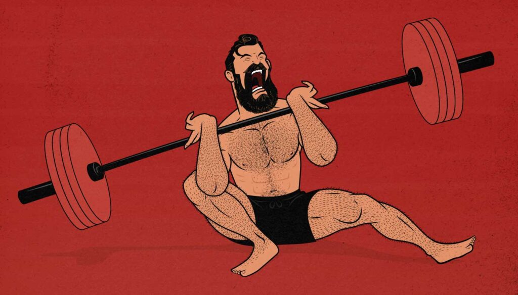 Illustration of a man failing while doing a squat.