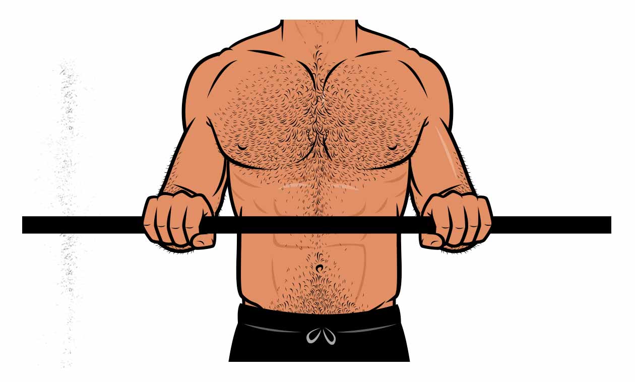 Illustration of a man doing the close grip bench press.