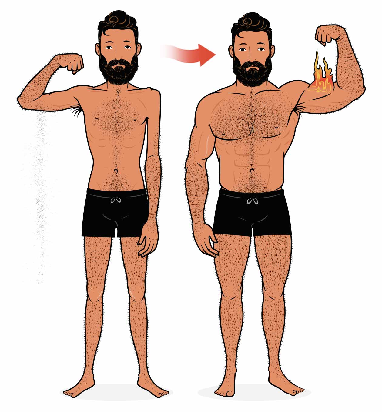 Outlift illustration showing a skinny guy building muscle and becoming muscular.