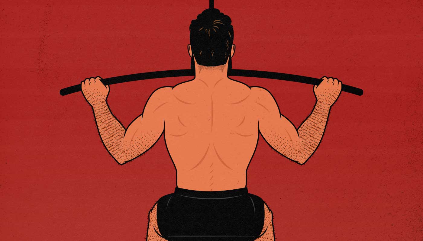 Illustration showing a man doing a lat pulldown.