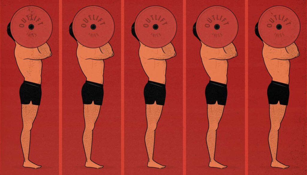 Illustration of a man doing high-frequency training, working out his muscles every day.
