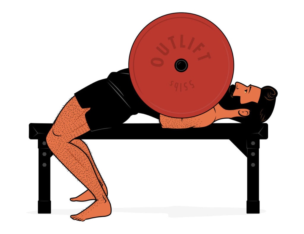 Illustration showing a man doing the bench press.