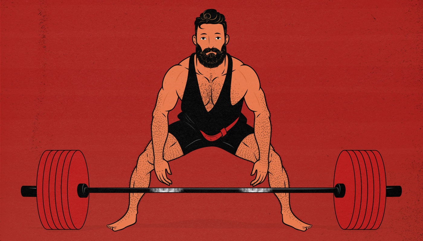 Illustration showing a man doing a barbell deadlift, one of the best compound lifts for building muscle.