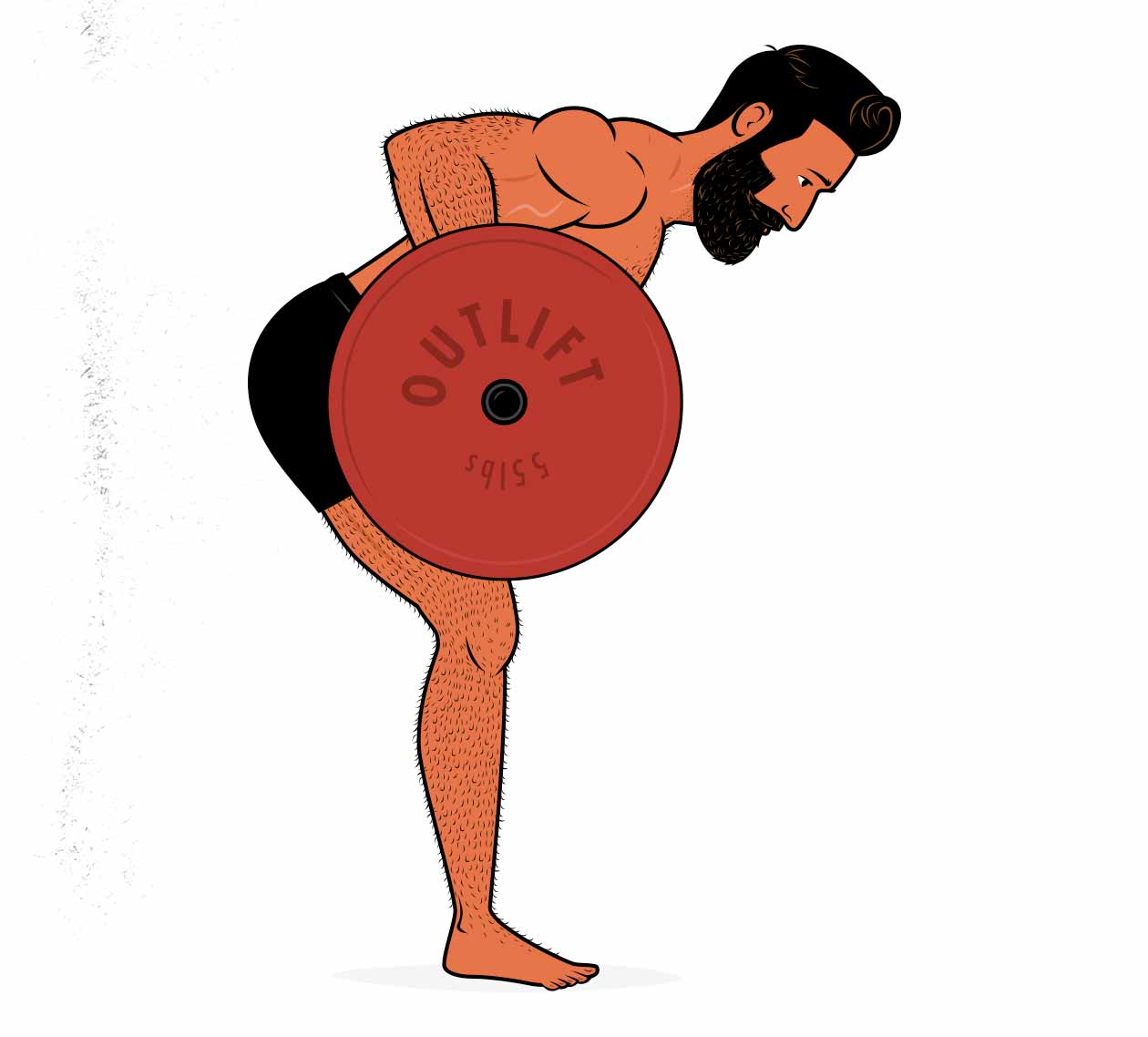 Illustration of a man doing a bent-over barbell row to build muscle in his upper back.