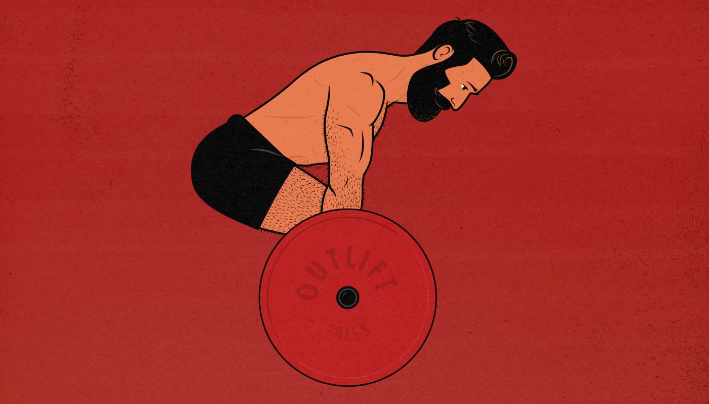 Illustration of a man doing a conventional barbell deadlift, one of the best exercises for building muscle.