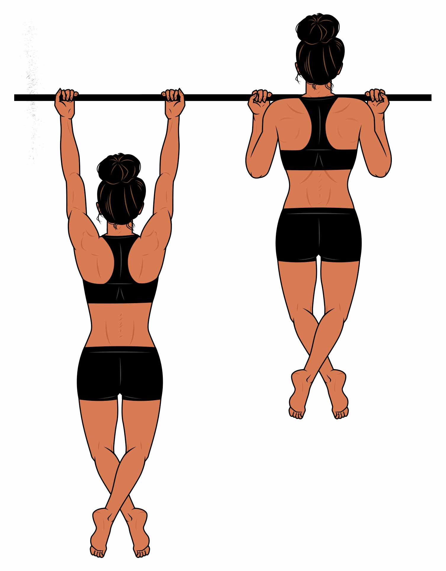 Outlift illustration of a woman doing chin-ups to build muscle.