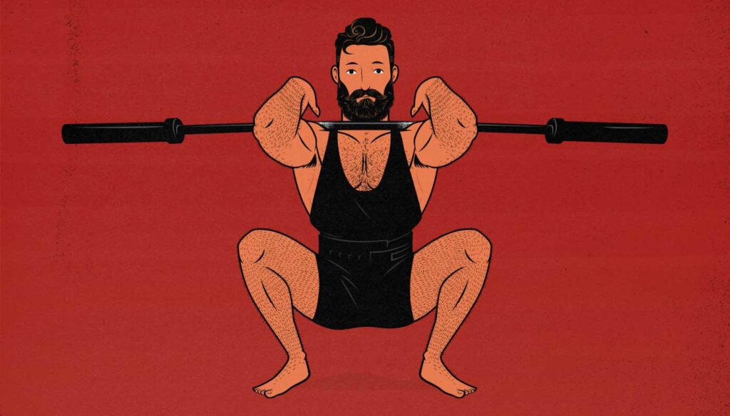 Illustration of a bodybuilder doing some light warm-up sets before doing his heavier weight training.