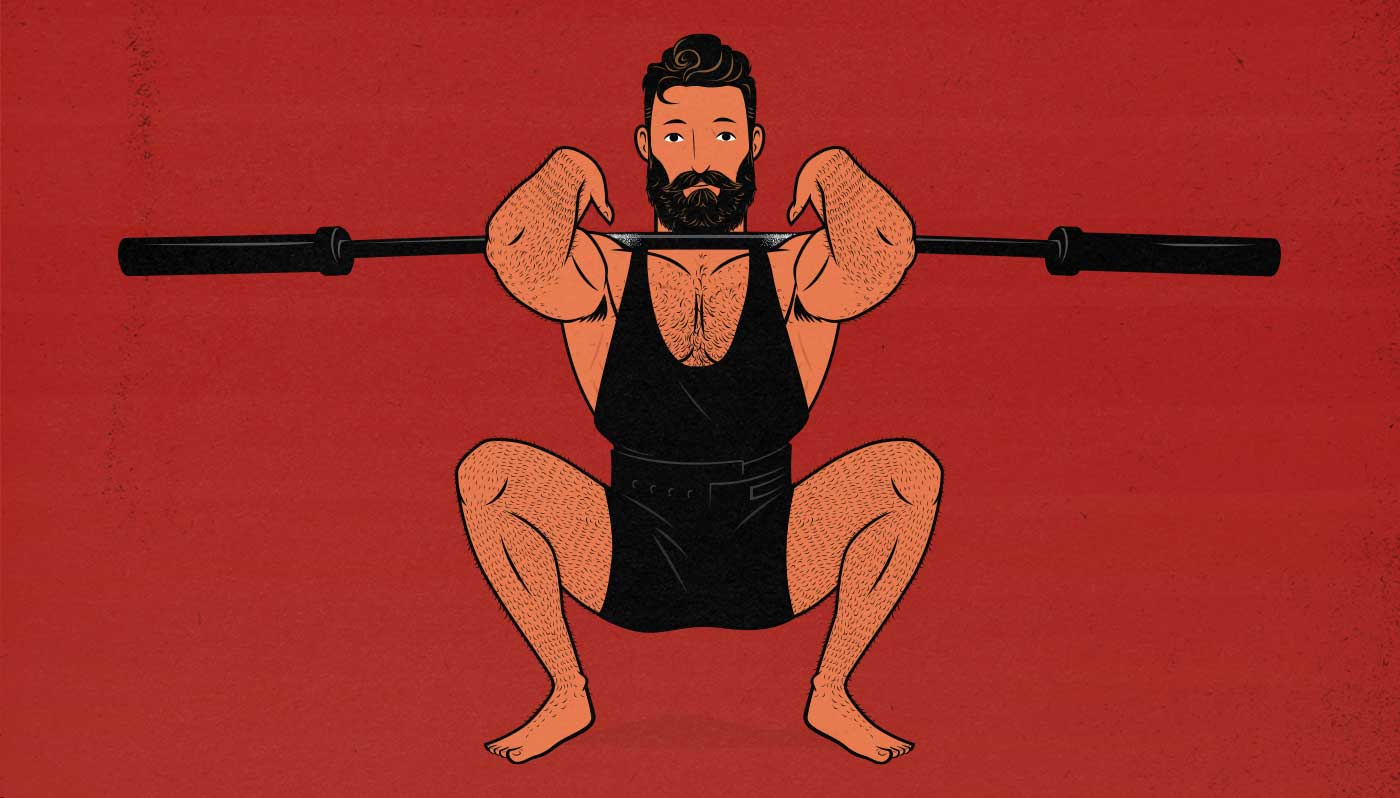 Illustration of a bodybuilder doing some light warm-up sets before doing his heavier weight training.