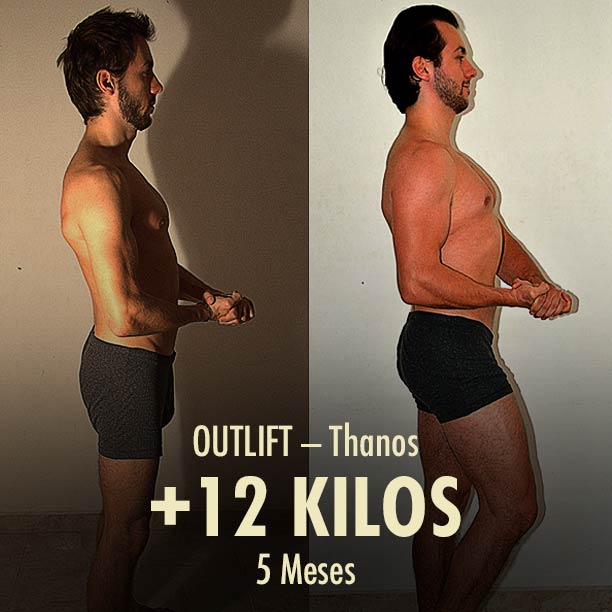 Cambio físico, delgado a musculoso, del antes y después de levantar pesas.
