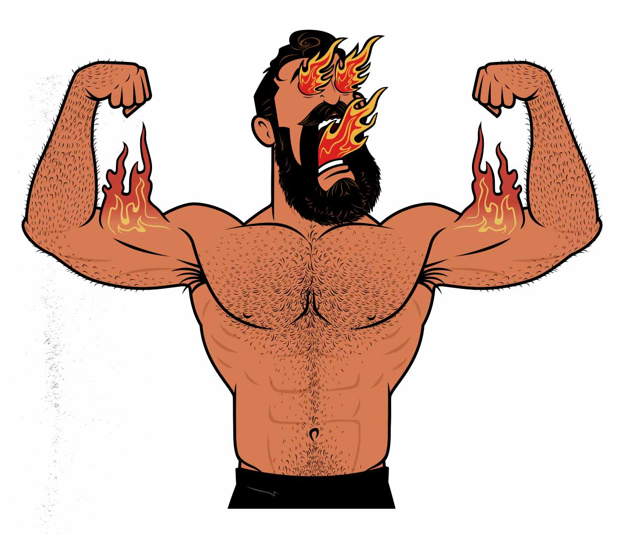 Outlift illustration of a bodybuilder with a burning muscle pump.