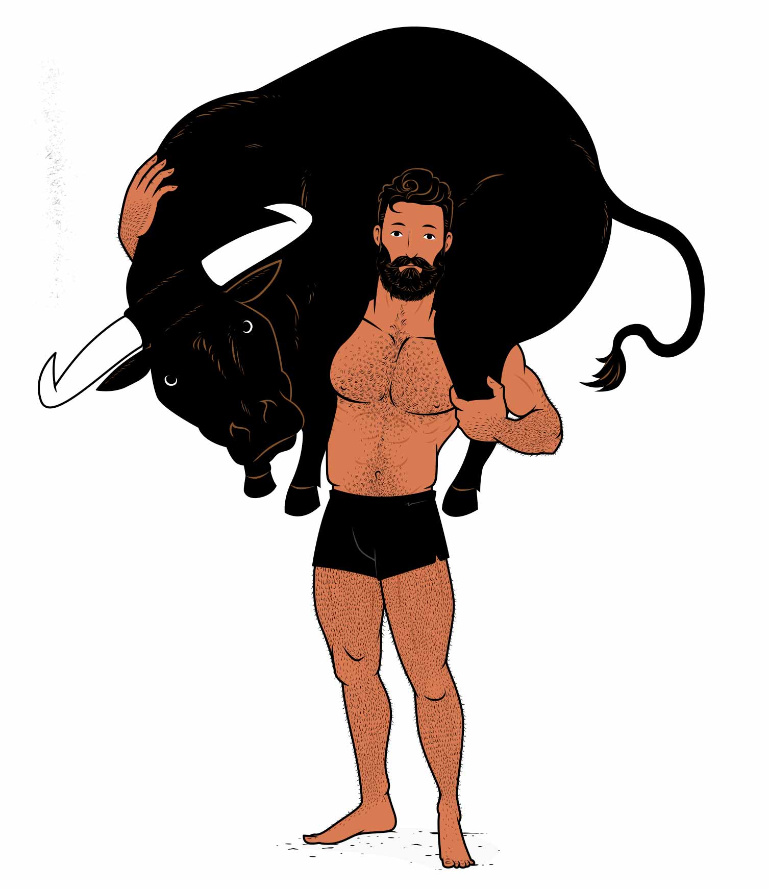 Illustration of Milo of Croton carrying a bull to demonstrate progressive overload.