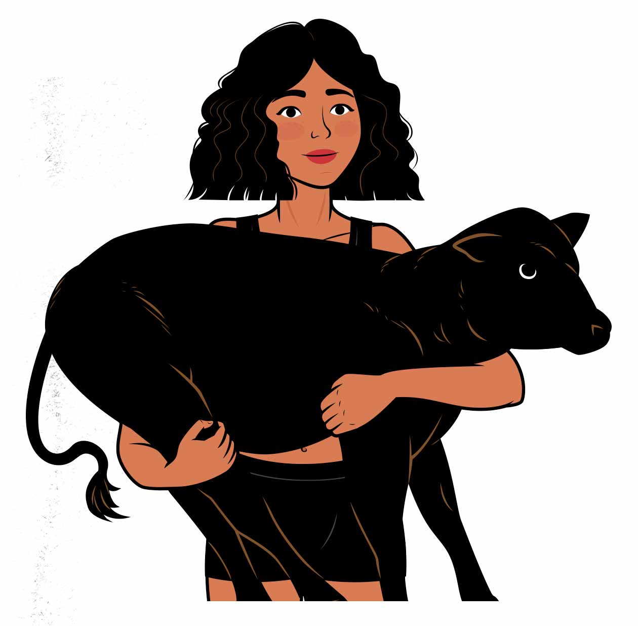 Illustration of a woman carrying a calf as it grows into a bull, progressively overloading her muscles.