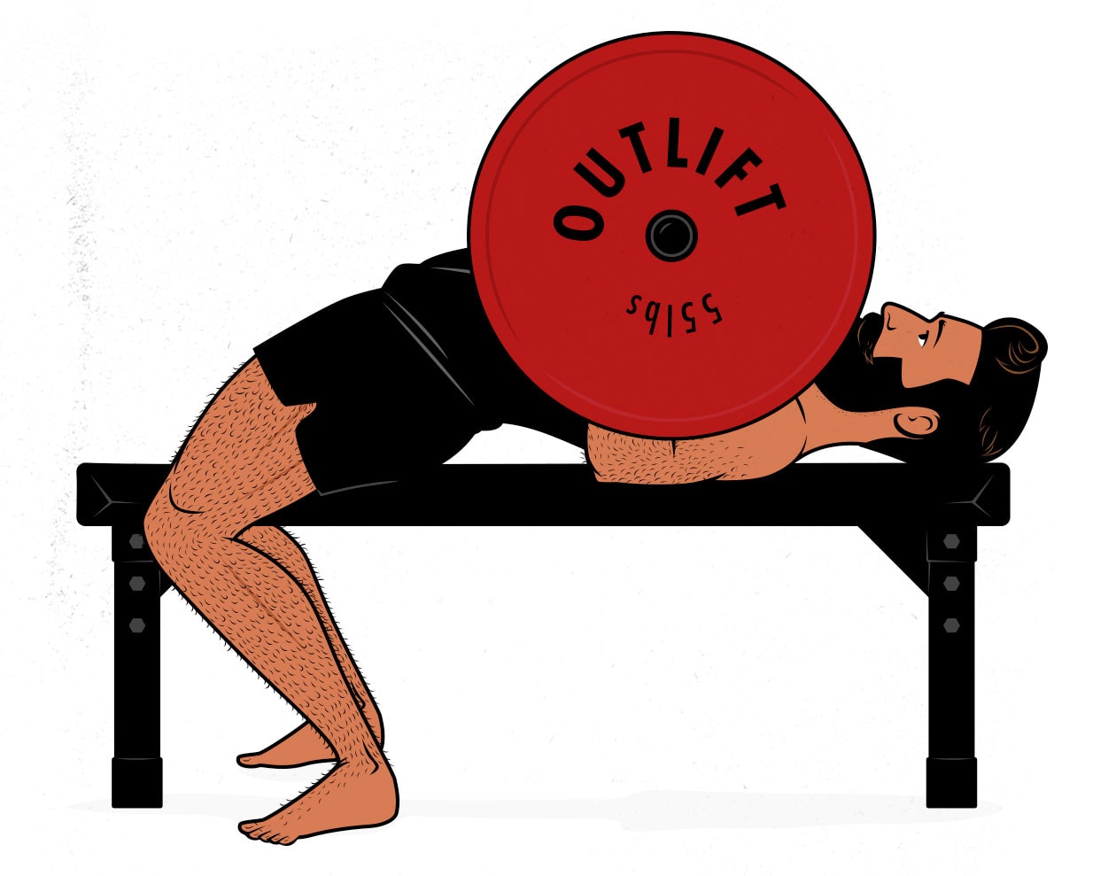 Illustration of a bodybuilder doing the bench press to build a bigger chest and bigger triceps.