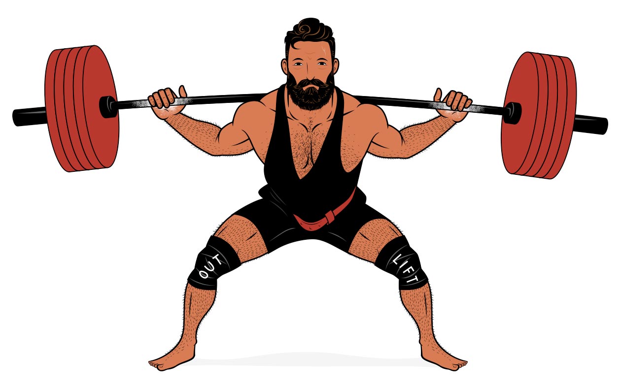 Cartoon illustration of a powerlifter squatting.
