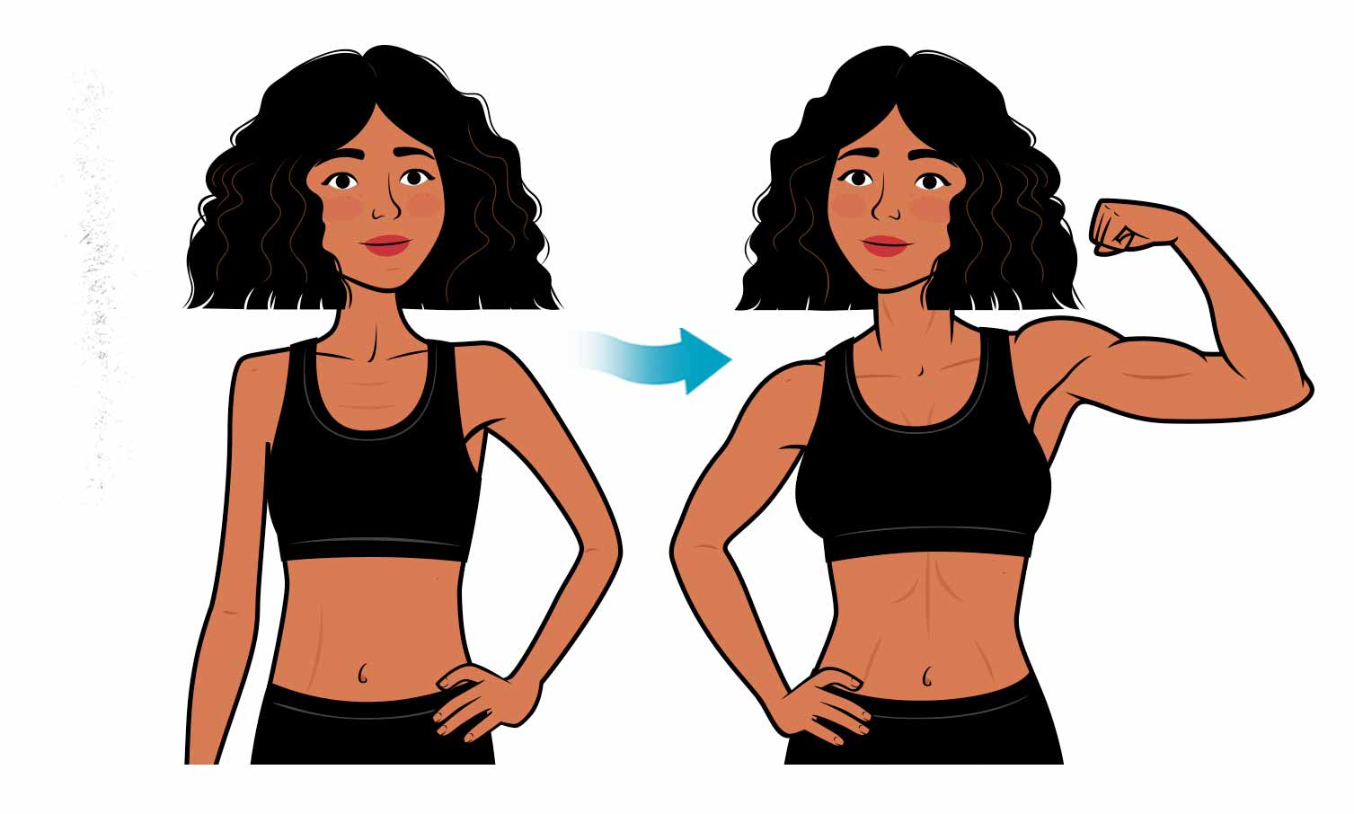 Illustration of a woman building muscle and gaining weight despite her fast metabolism.